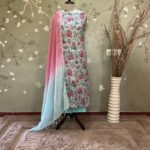 Floral Print Linen Blue