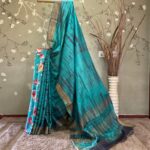 Shibori Zira Border Tussar Blue