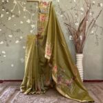 Floral Zari check Tussar Green