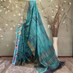 Shibori Zira Border Tussar Blue