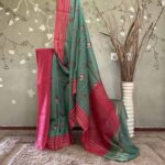 Resham Border Block Printed Chanderi Green
