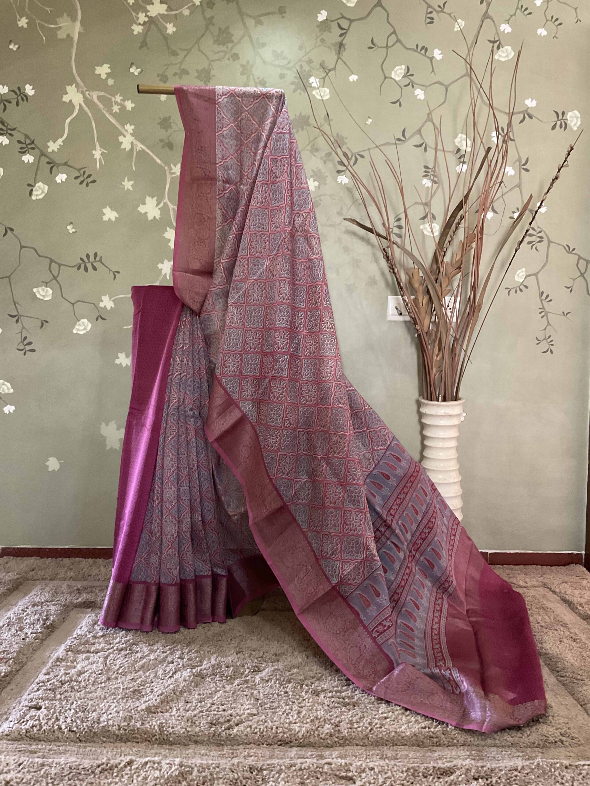 IMG_3737 Resham Border Digital Chanderi Pink - Image 1