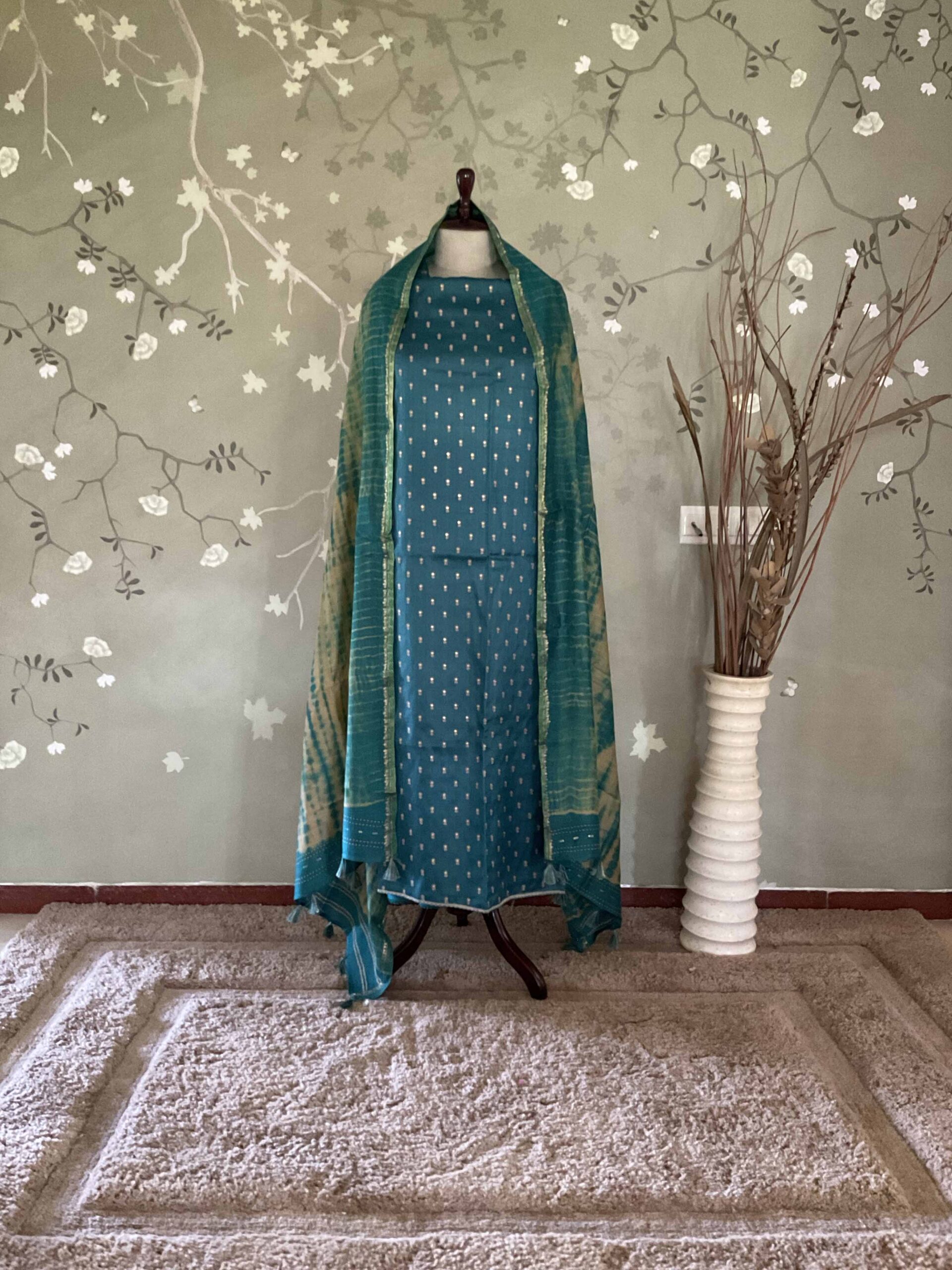 IMG_3533 Shibori Tussar Peacock Green - Image 1
