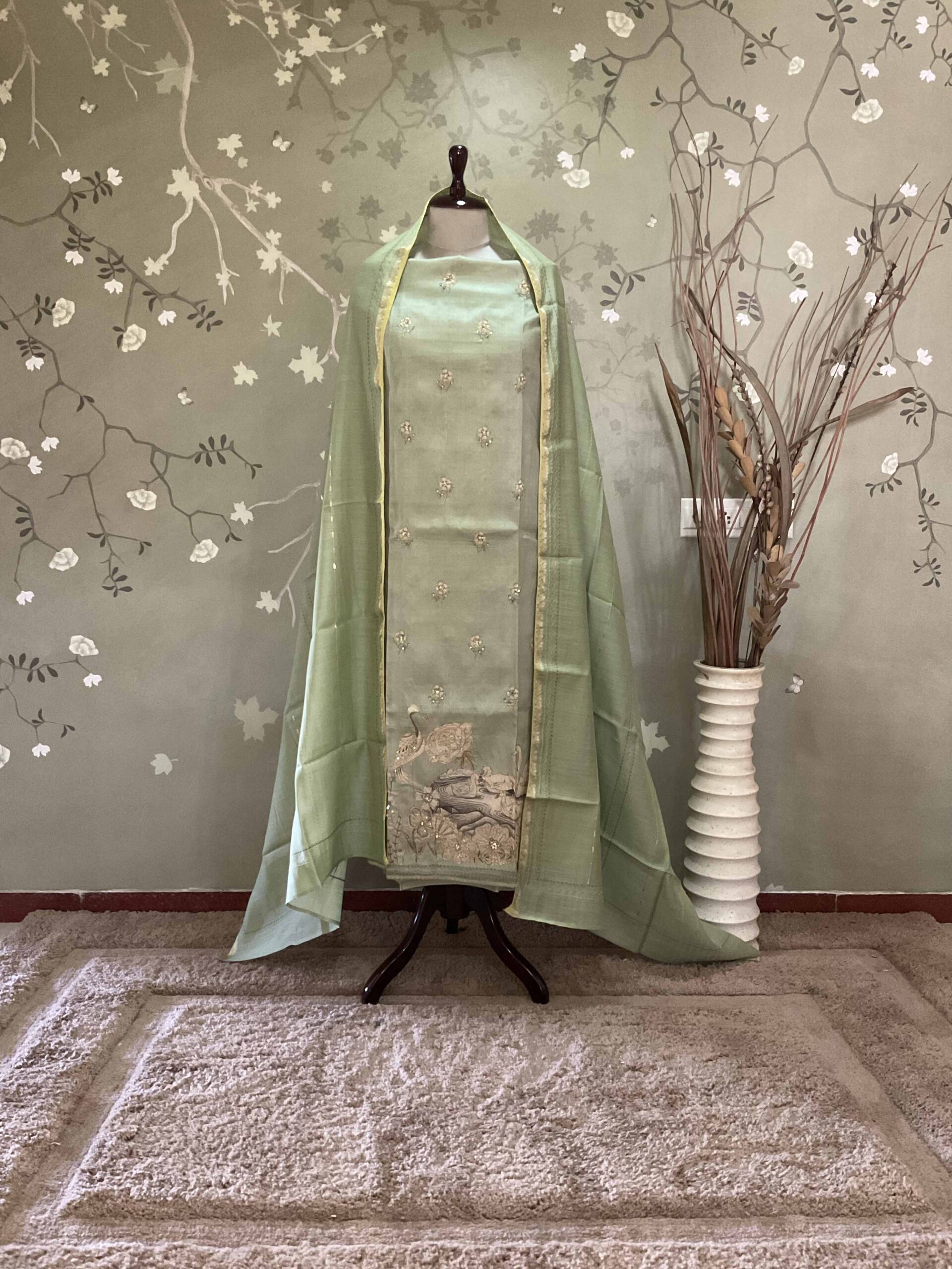 IMG_3592 Aqua Zari Work Tussar Green - Image 1
