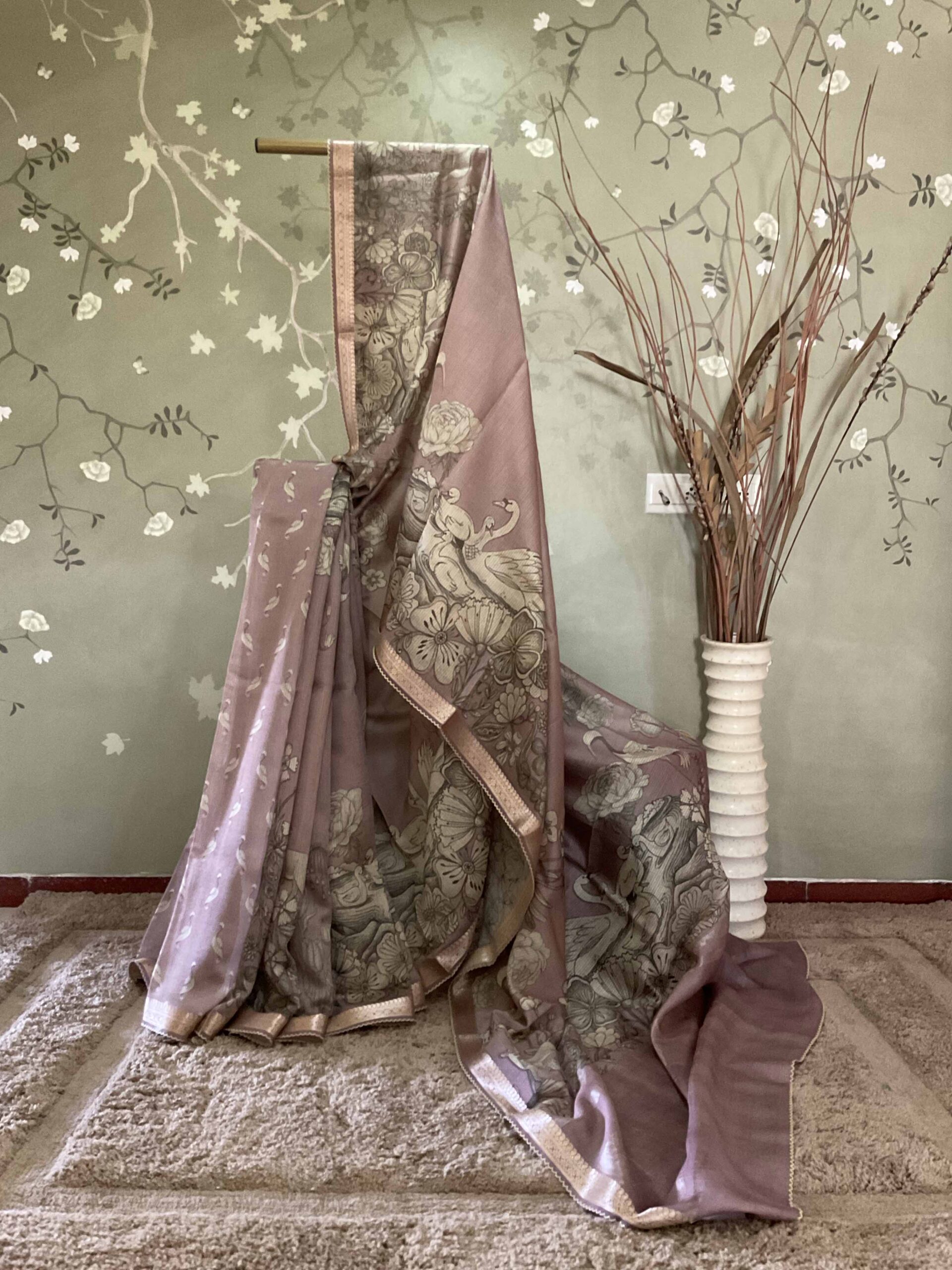 IMG_3720 Lake View Digital Zari Check Tussar Pink - Image 1
